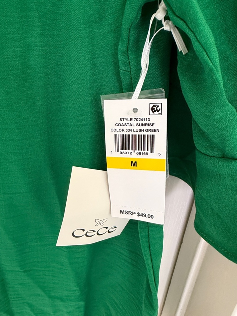 CeCe Bright Green Ruffle Sleeve Top - Picture 4 of 5